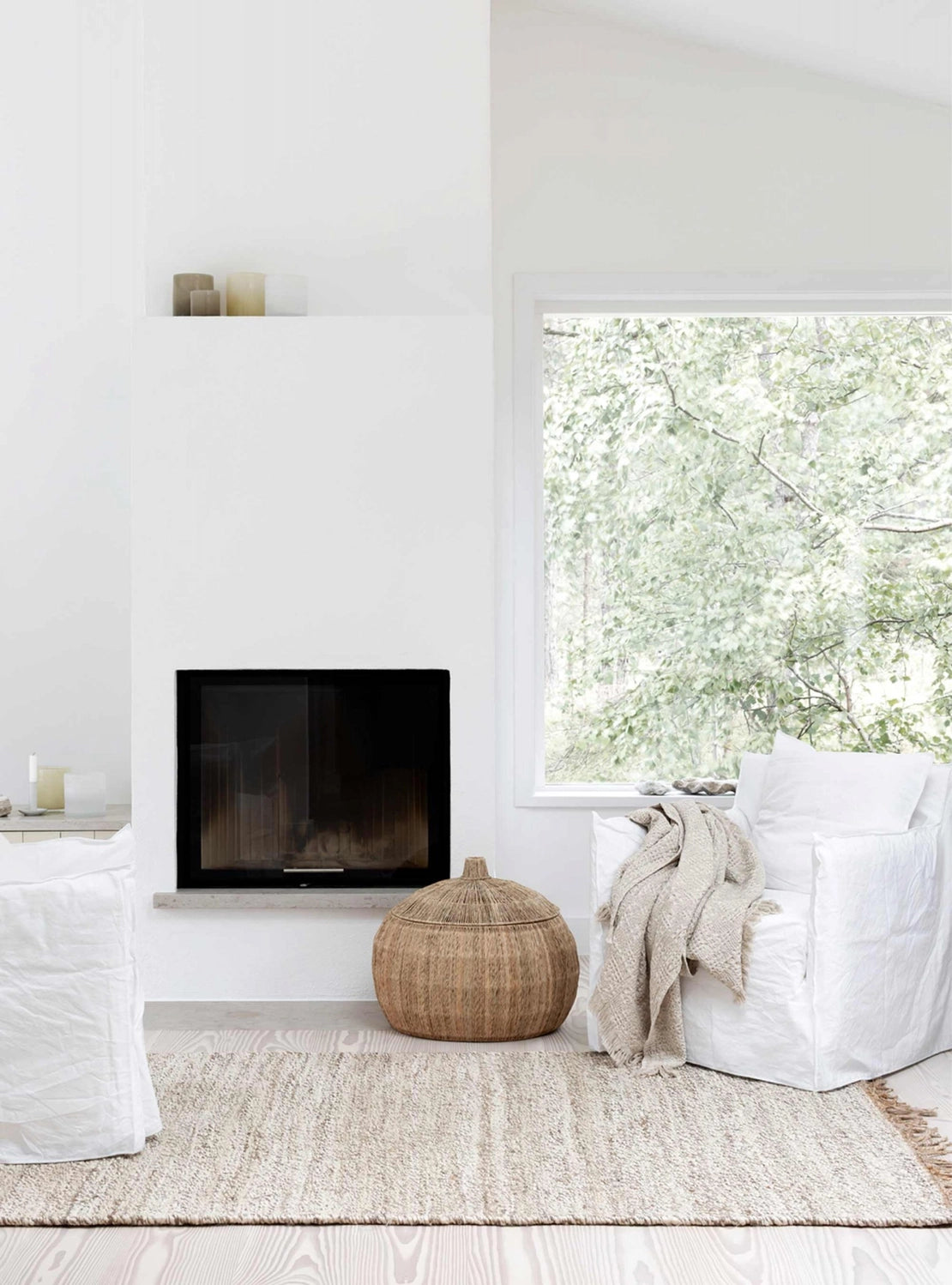Tapis en chanvre avec franges - Blanchis
