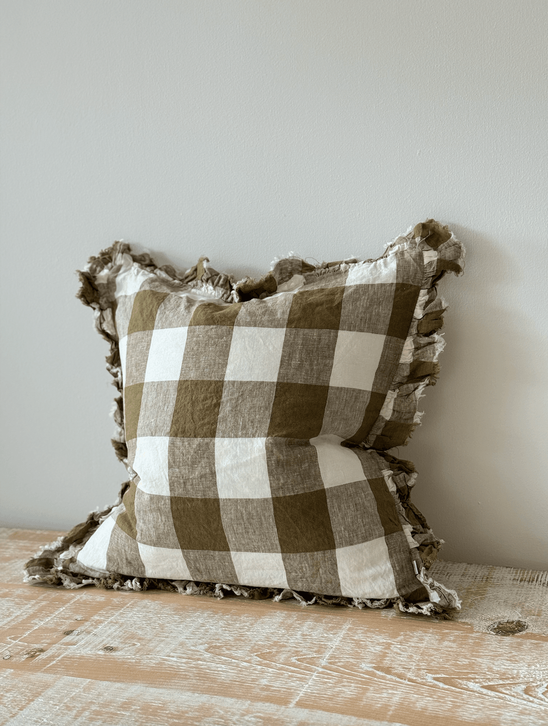 Coussin Olive Gingham, 45x45cm