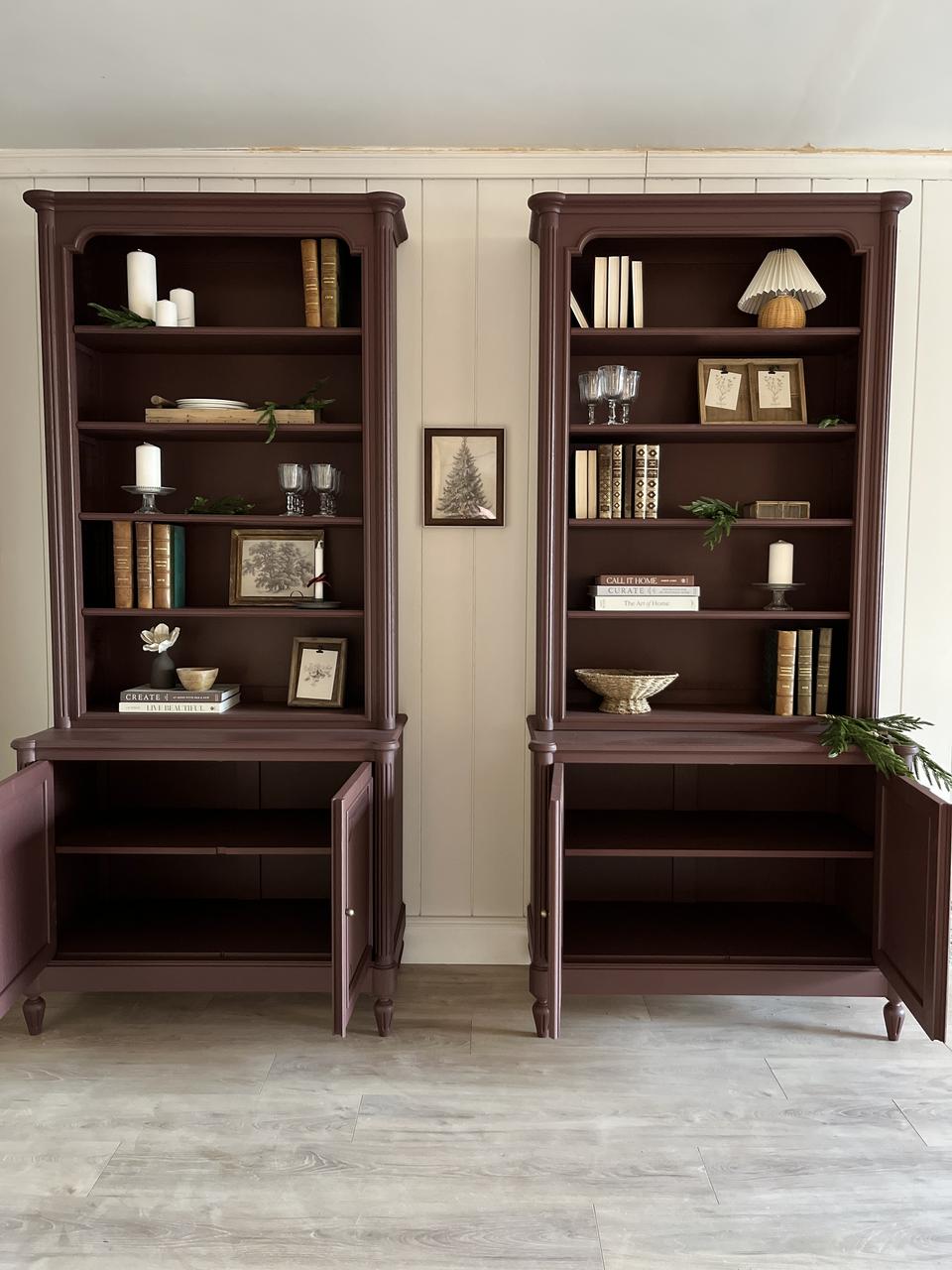 Paire de bibliothèques en bois double corps