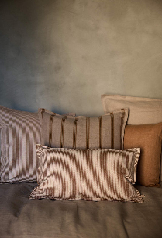 Housse de coussin rectangulaire en coton - Rayures Argile
