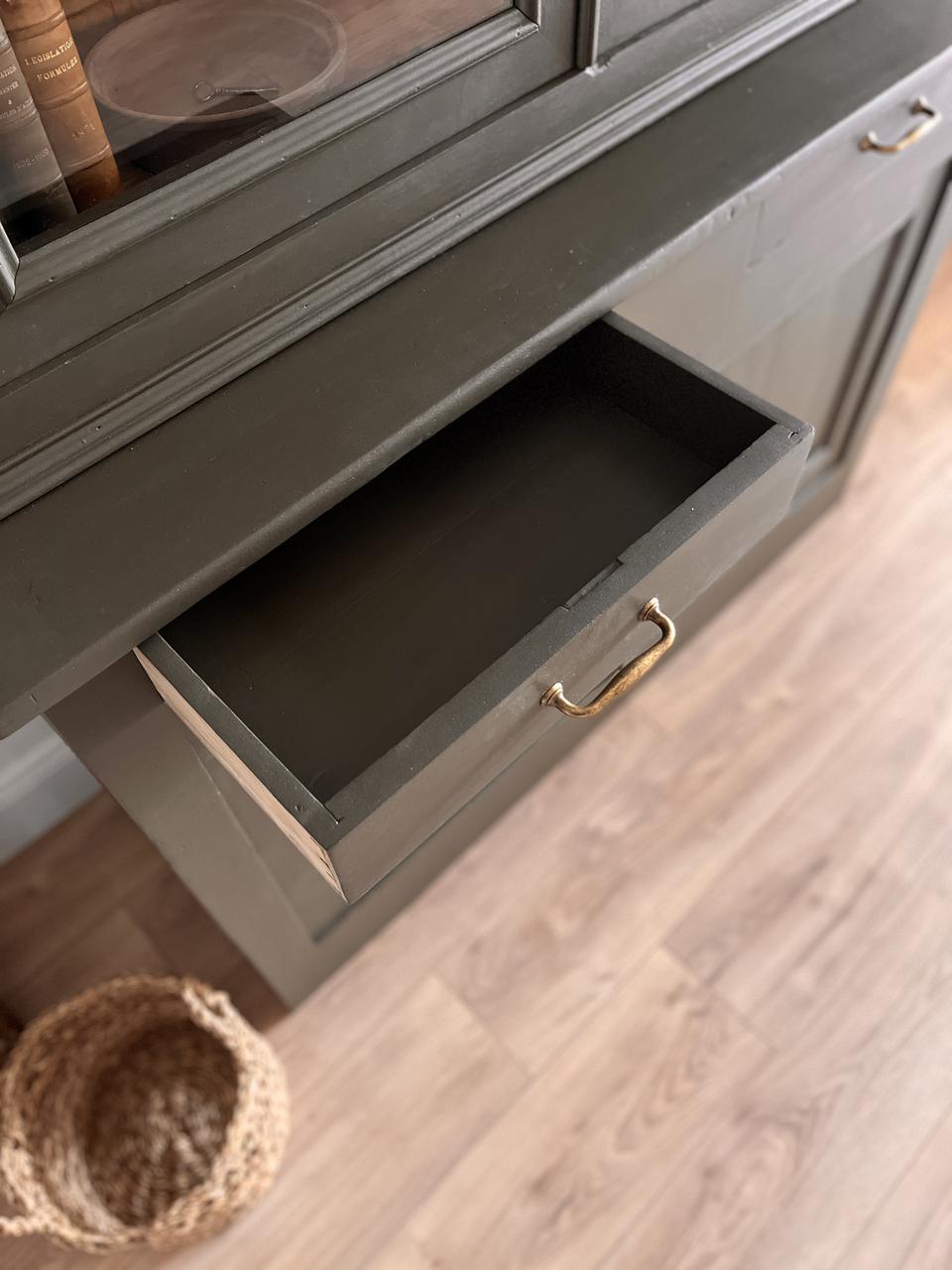Vaisselier vitré 2 corps - brun/kaki et bois
