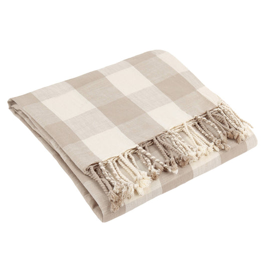 Plaid en Coton à Franges Vichy Naturel