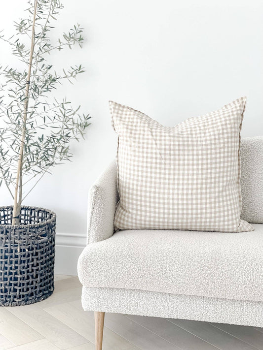 Coussin européen en pur lin français - Gingham