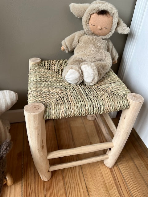 Tabouret en bois et herbier