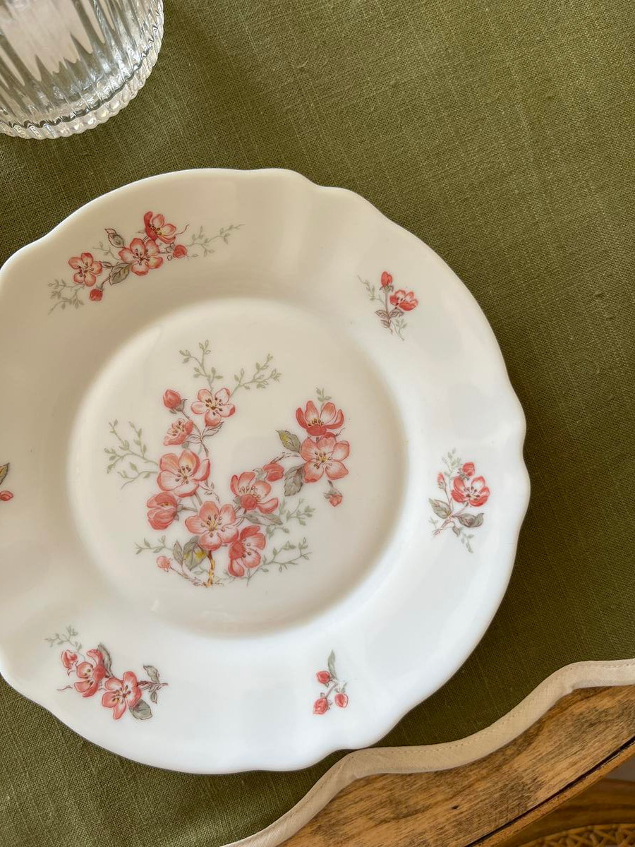 Lot d’assiettes arcopal fleurs roses - vintage