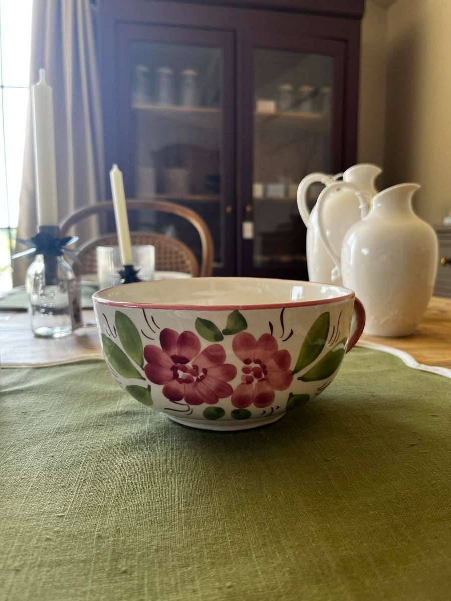 Bol en céramique fleuri avec anse - vintage