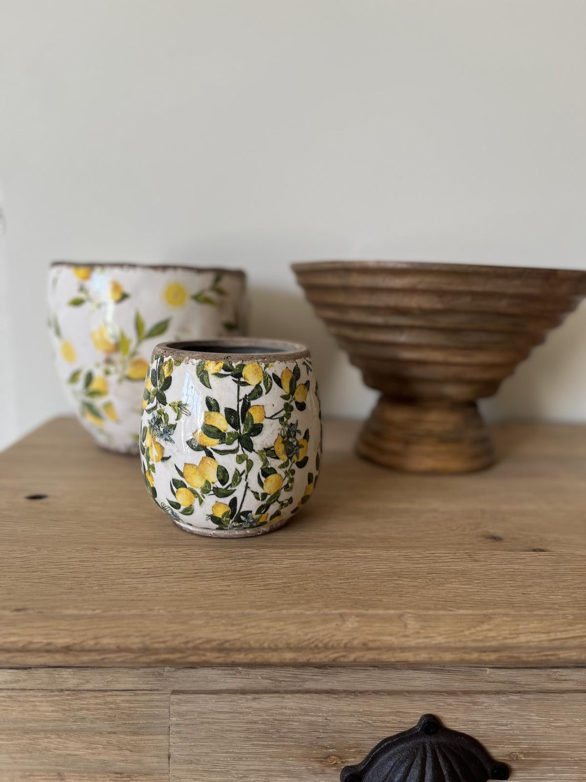 Cache pot vieilli citrons arrondi