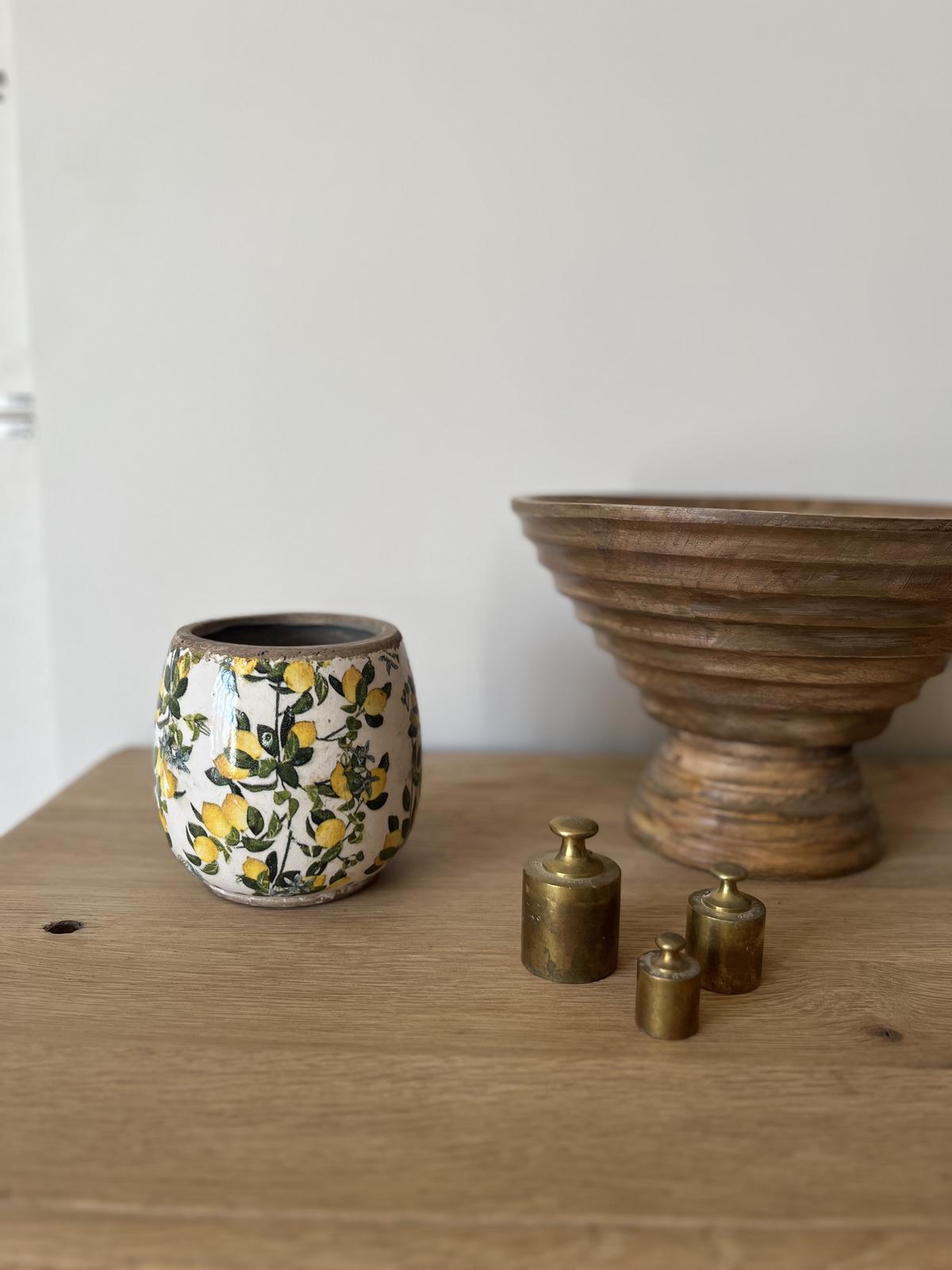 Cache pot vieilli citrons arrondi