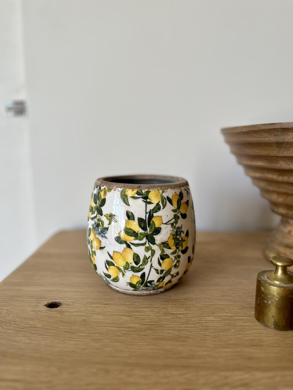 Cache pot vieilli citrons arrondi