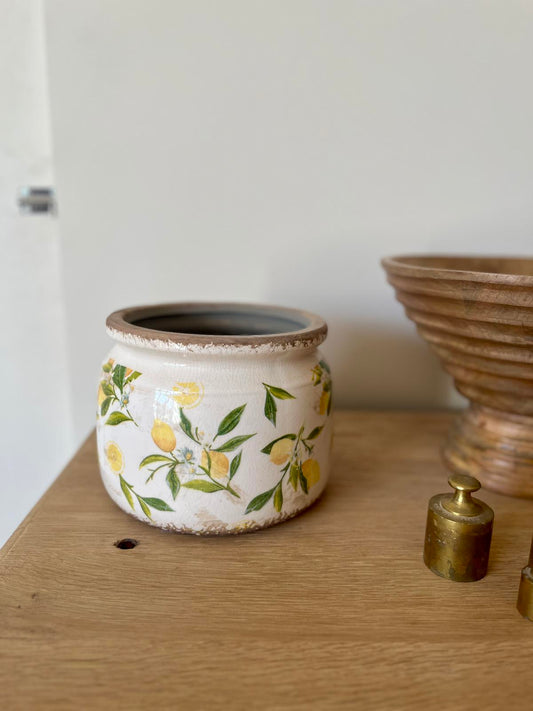 Cache pot rond citrons