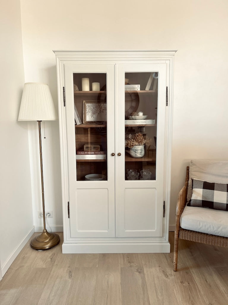 Vitrine 2 portes blanche et bois
