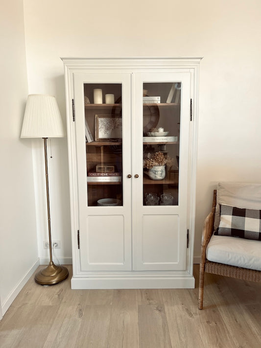 Vitrine 2 portes blanche et bois