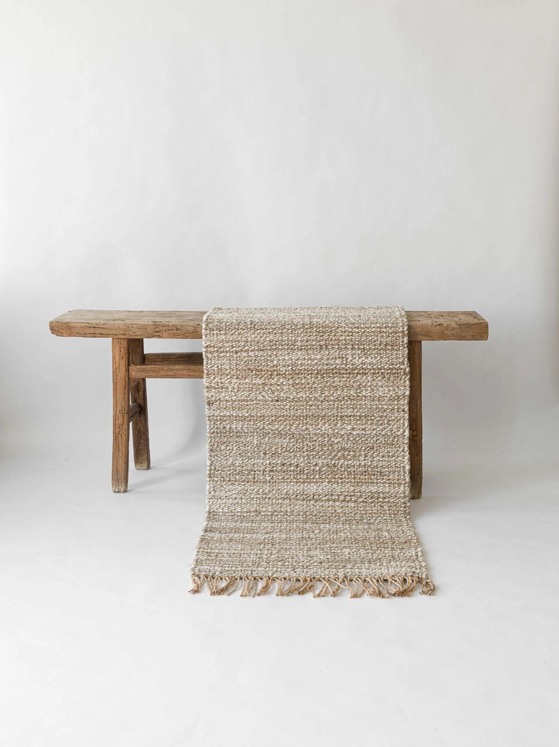 Tapis en chanvre avec franges - Beige chiné