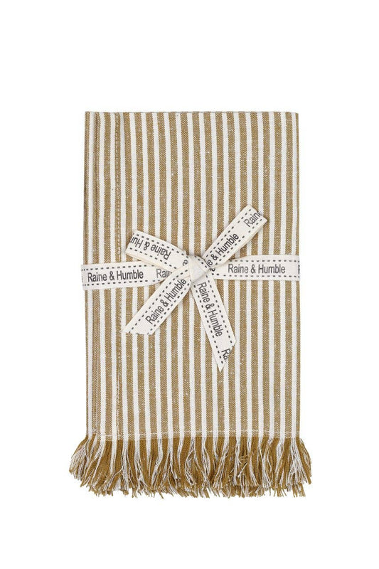 Lot de 4 serviettes à rayures en coton recyclé - moutarde