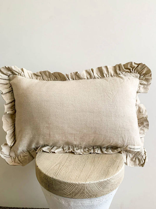 Coussin lombaire à volants en pur lin français - Nature