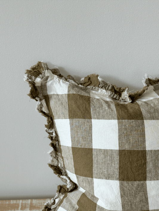 Coussin Olive Gingham, 45x45cm