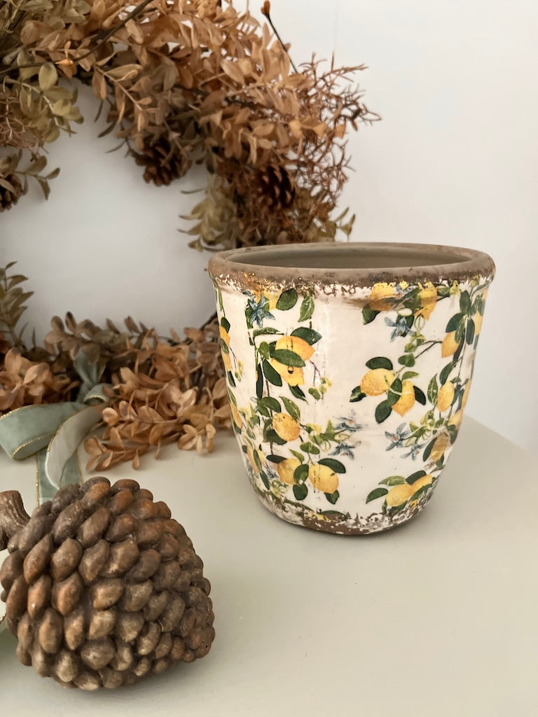 Cache pot vieilli citrons