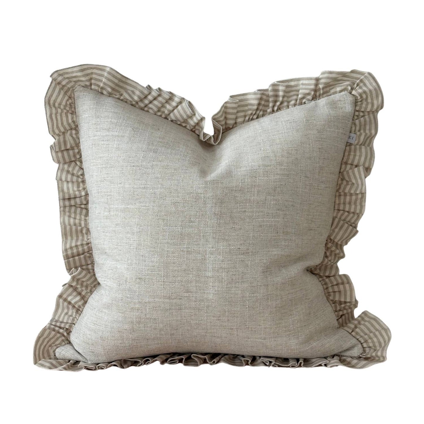 Housse de coussin Bella beige rayée à volants 45x45
