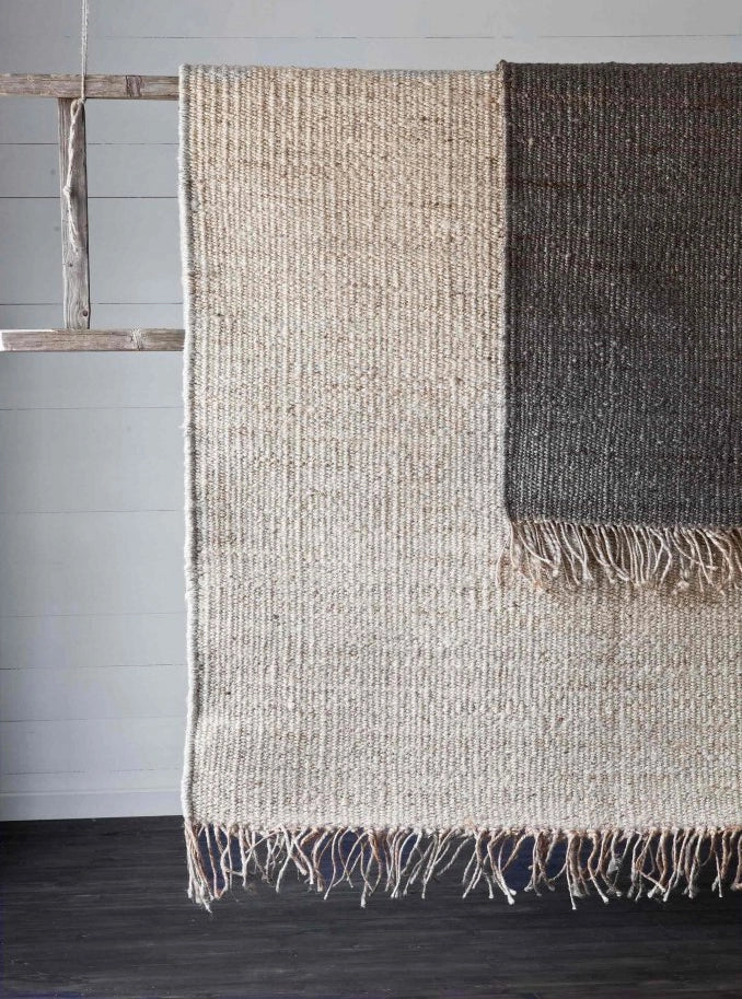Tapis en chanvre avec franges - Blanchis