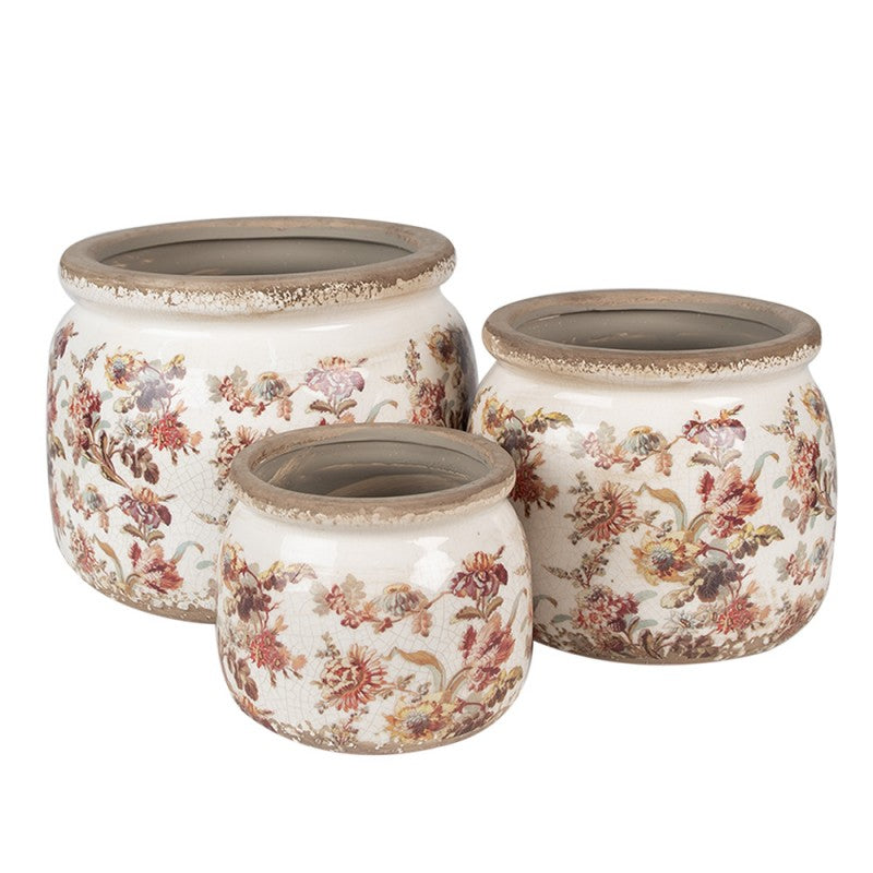 Cache pot rond fleurs vintage