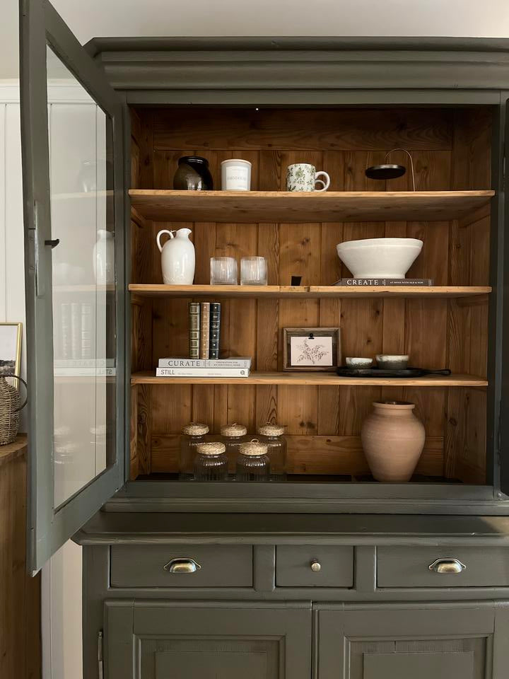 Buffet 2 corps vitré ancien en pin – pièce unique