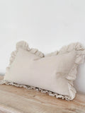 Housse de coussin en lin à volants sable - 30x50cm
