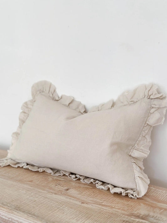 Housse de coussin en lin à volants sable - 30x50cm