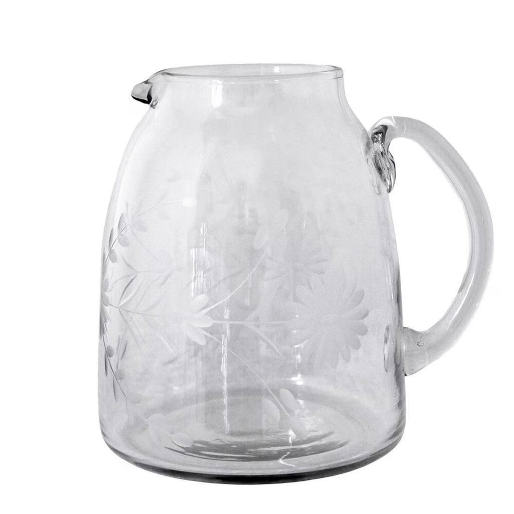 Pichet en verre gravé Floral