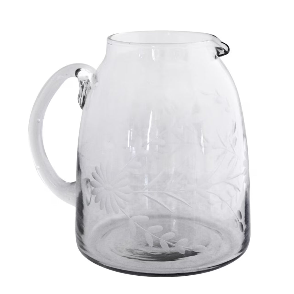 Pichet en verre gravé Floral