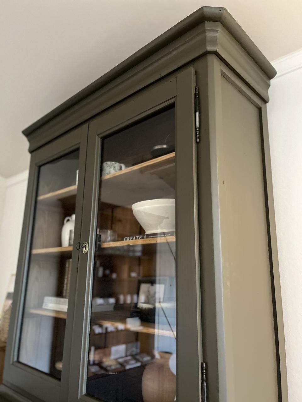 Buffet 2 corps vitré ancien en pin – pièce unique