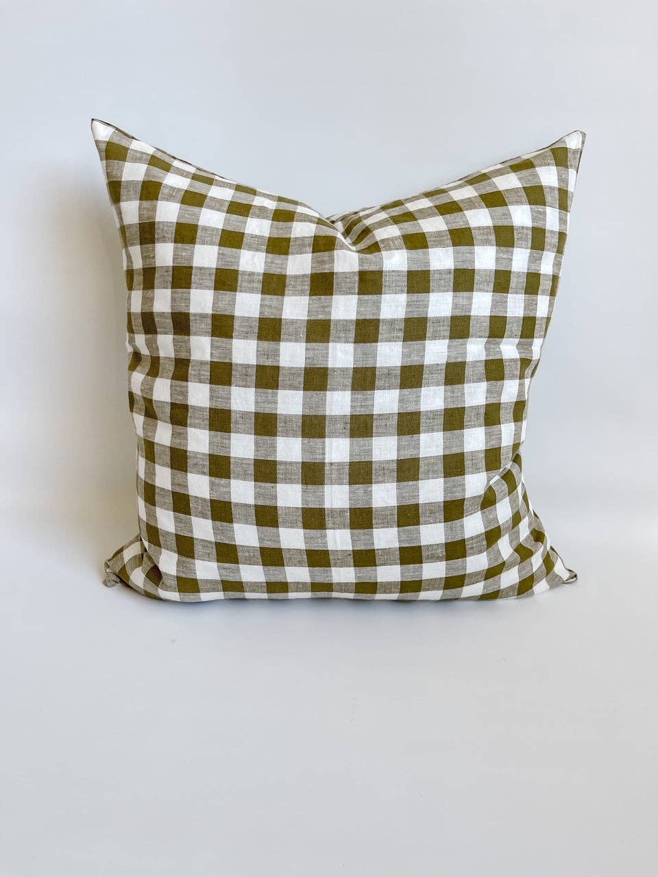 Coussin en lin - Olive Gingham