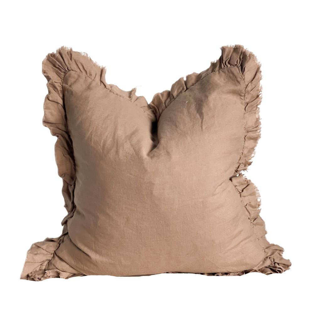 Housse de coussin en lin à volants  - brun café 45x45cm