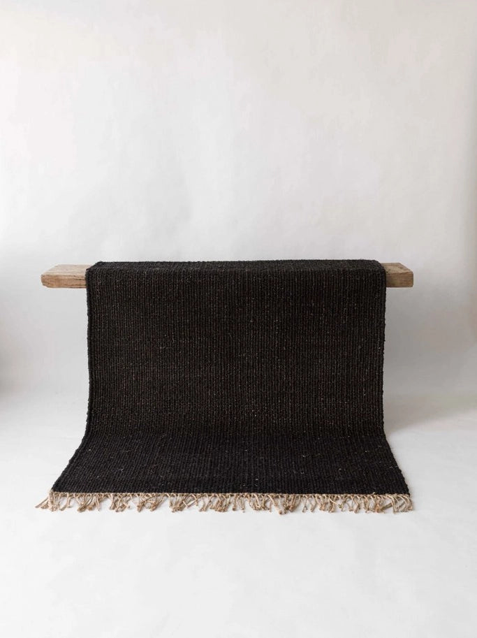 Tapis en chanvre avec franges - Noir