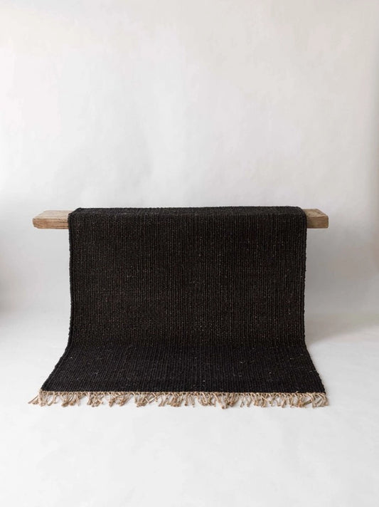 Tapis en chanvre avec franges - Noir