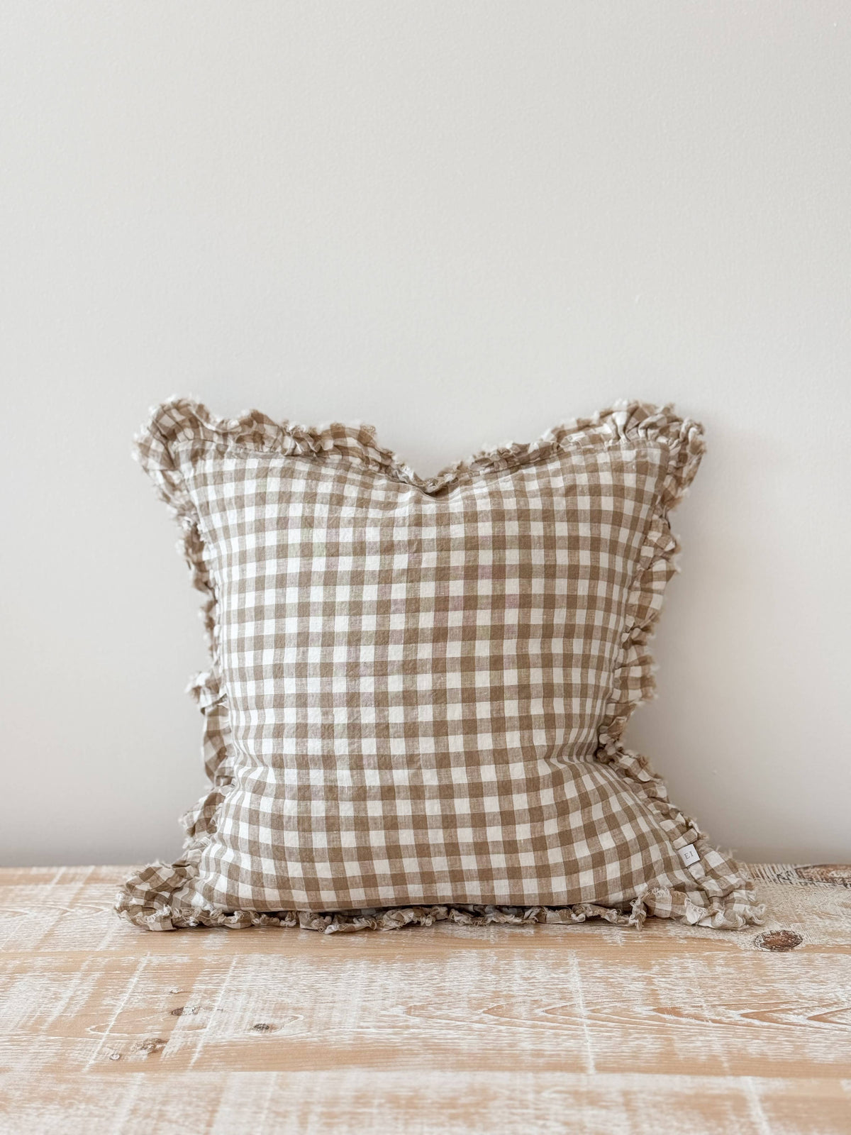 Coussin à carreaux vichy marron clair, 45x45cm