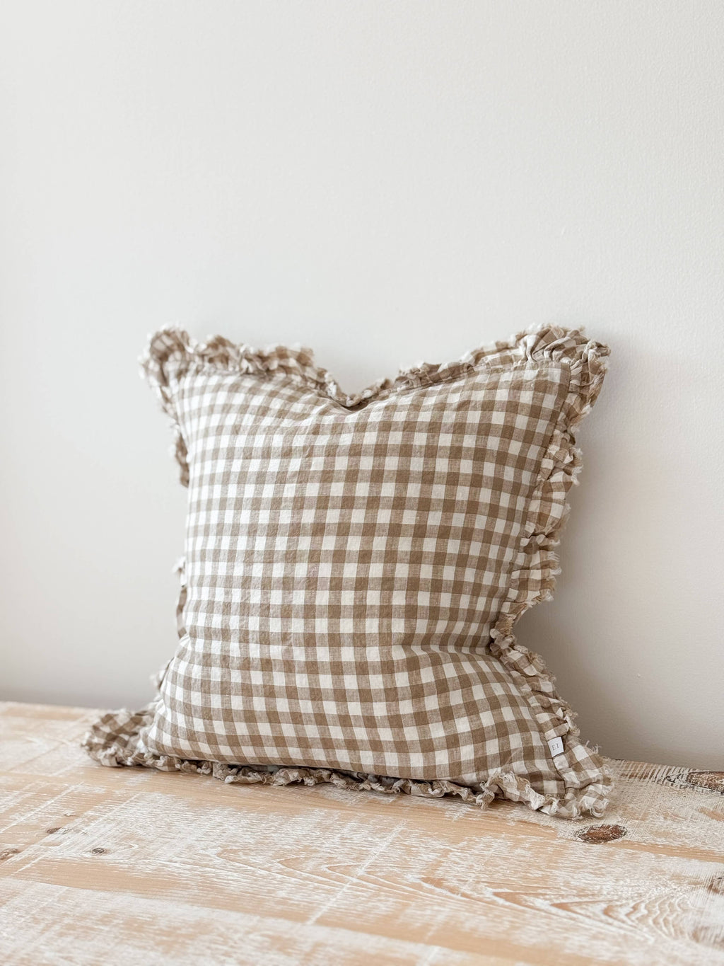Coussin à carreaux vichy marron clair, 45x45cm