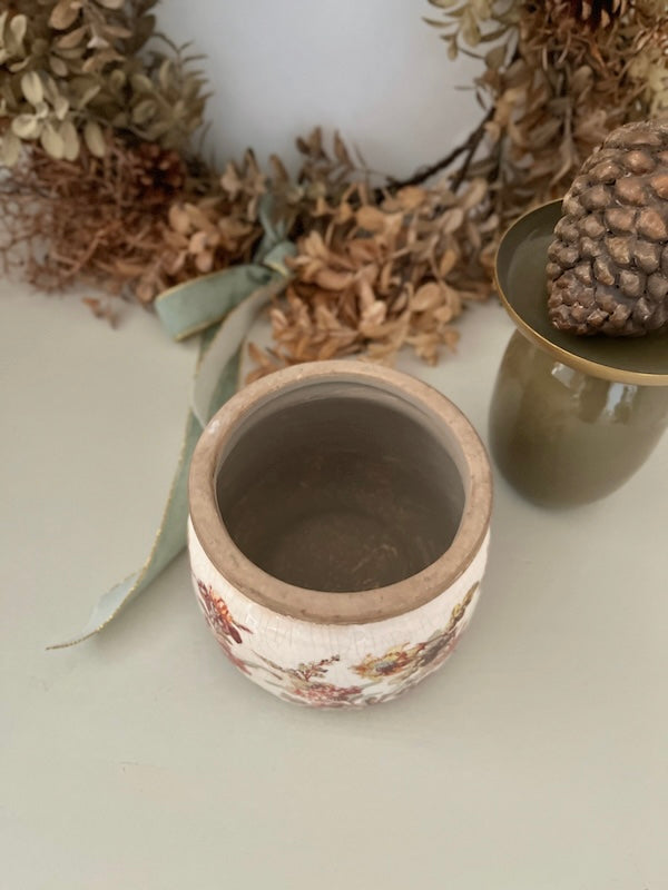 Cache pot rond fleurs vintage