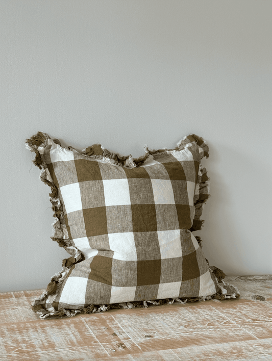 Coussin Olive Gingham, 45x45cm