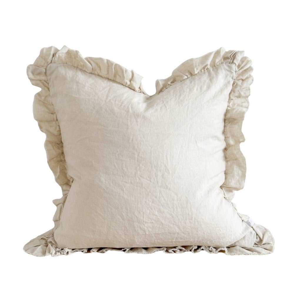 Housse de coussin en lin à volants – crème