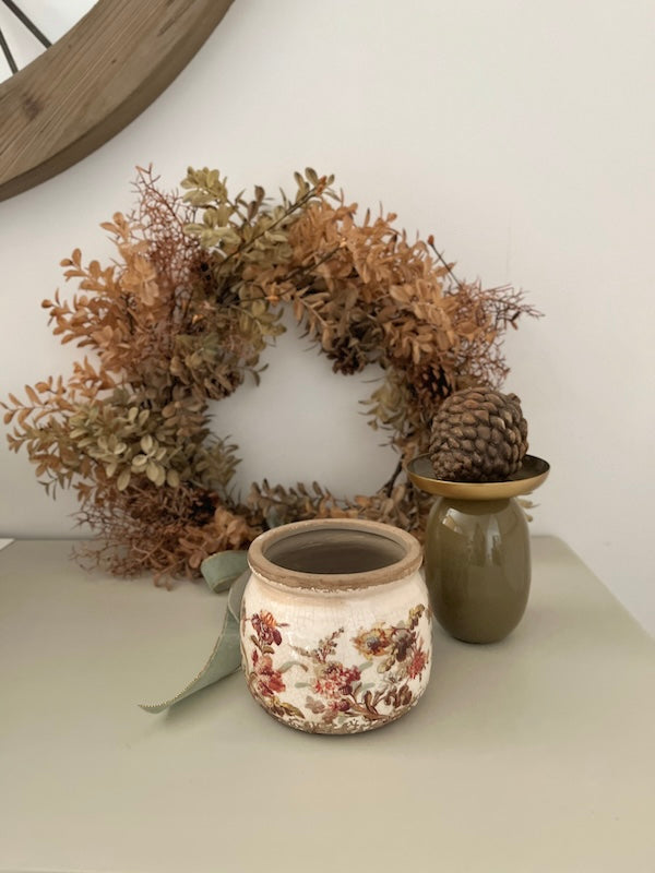 Cache pot rond fleurs vintage