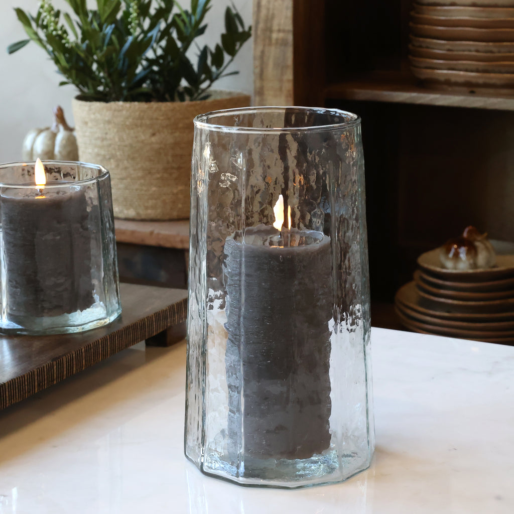 Hurricane en verre rainuré – Photophore décoratif M