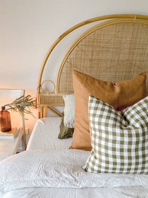 Coussin en lin - Olive Gingham