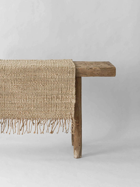 Tapis en chanvre avec franges - Blanchis