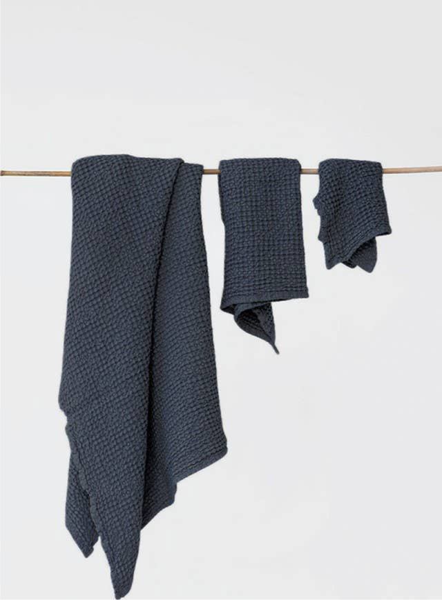 Ensemble de serviettes en lin gaufré (3 pièces) - Gris foncé