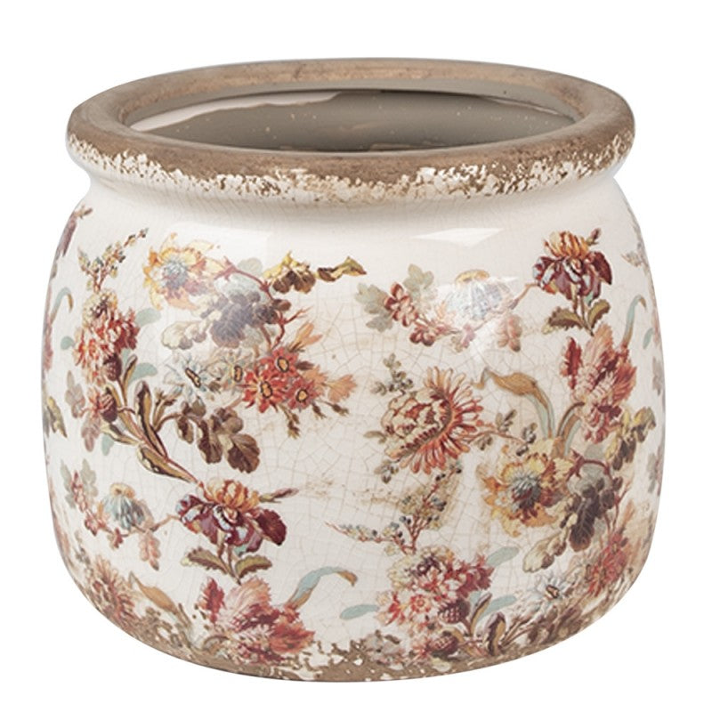 Cache pot rond fleurs vintage