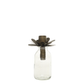 Bouteille avec support à bougie fleur laiton