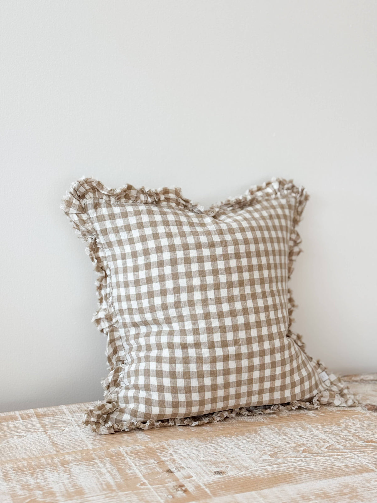 Coussin à carreaux vichy marron clair, 45x45cm
