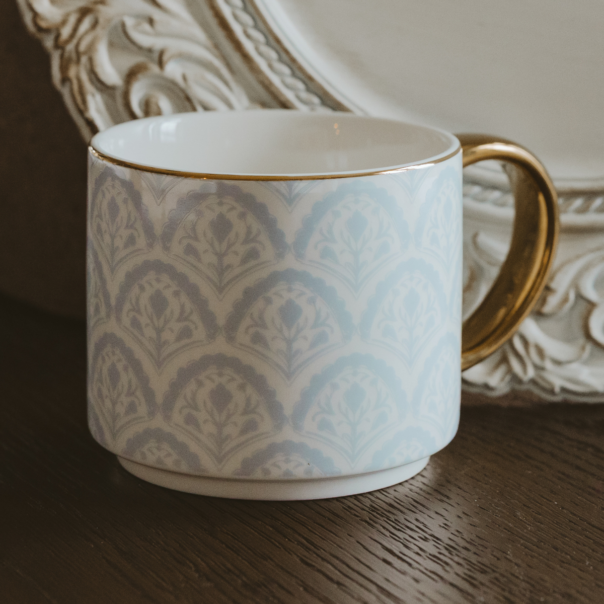 Tasse à café à motif Bleu et poignée dorée