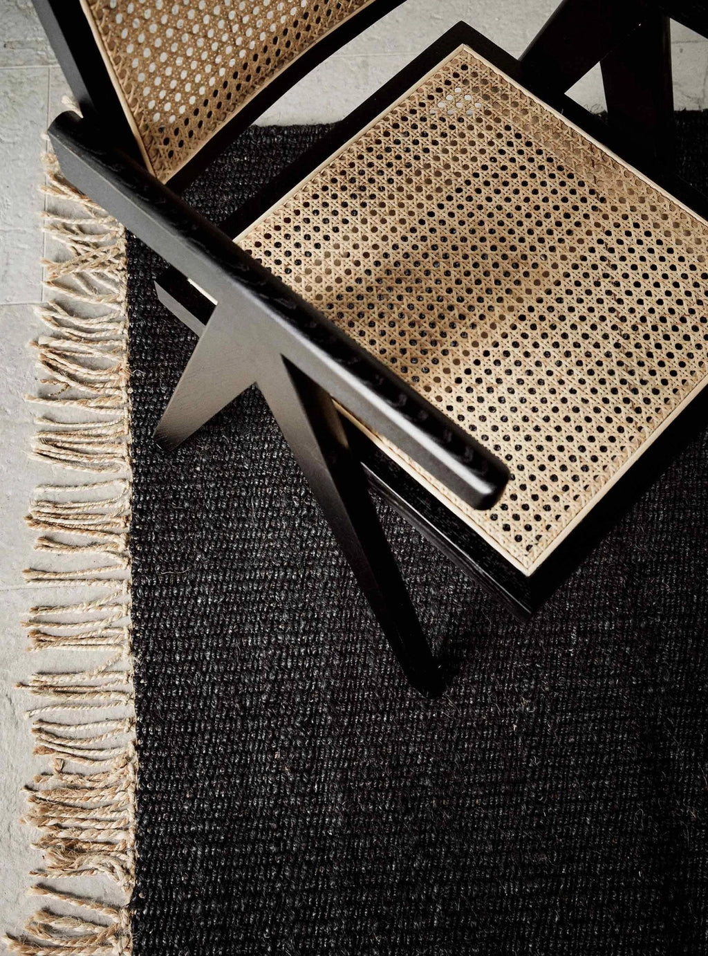 Tapis en chanvre avec franges - Noir