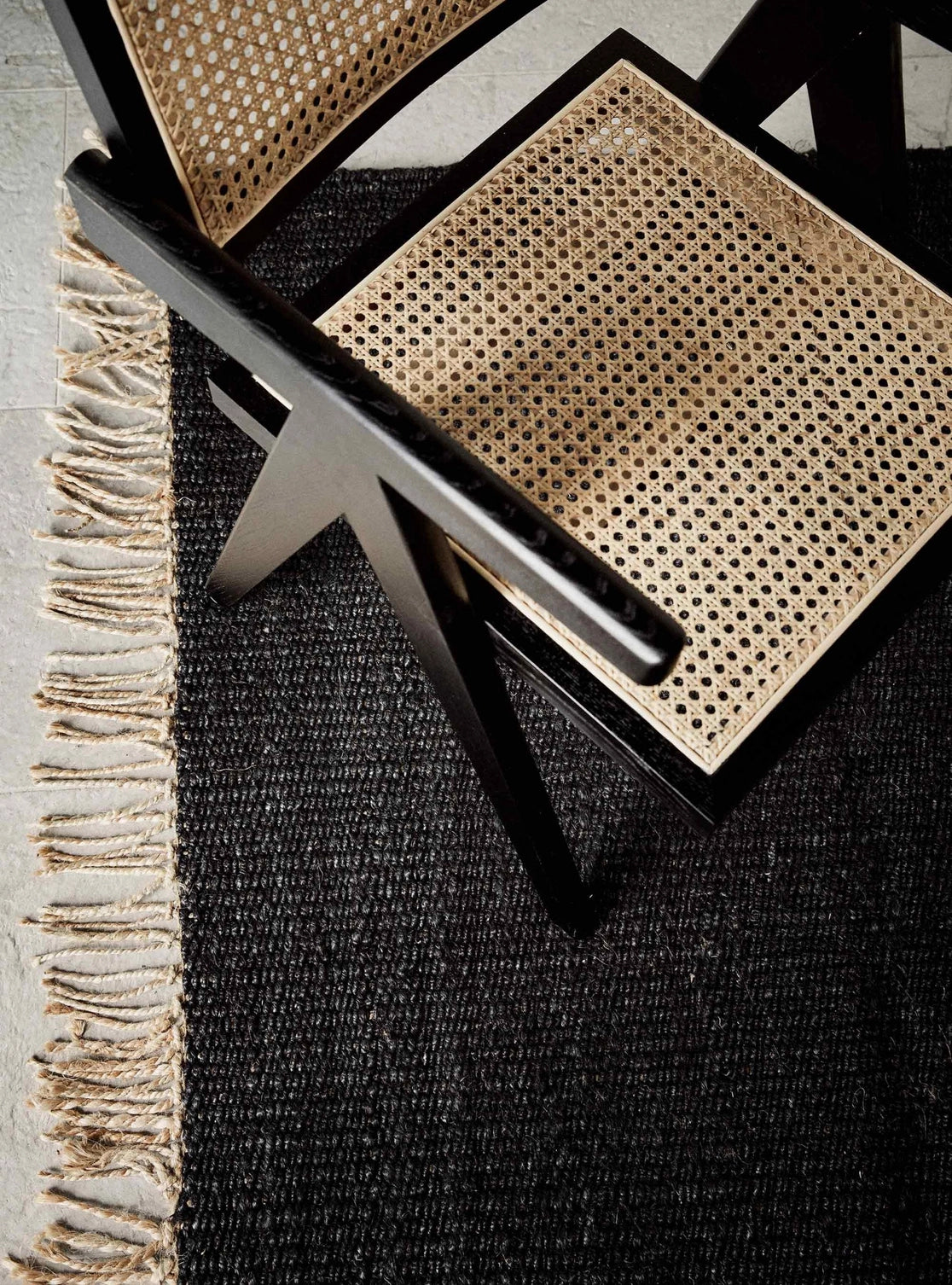 Tapis en chanvre avec franges - Noir